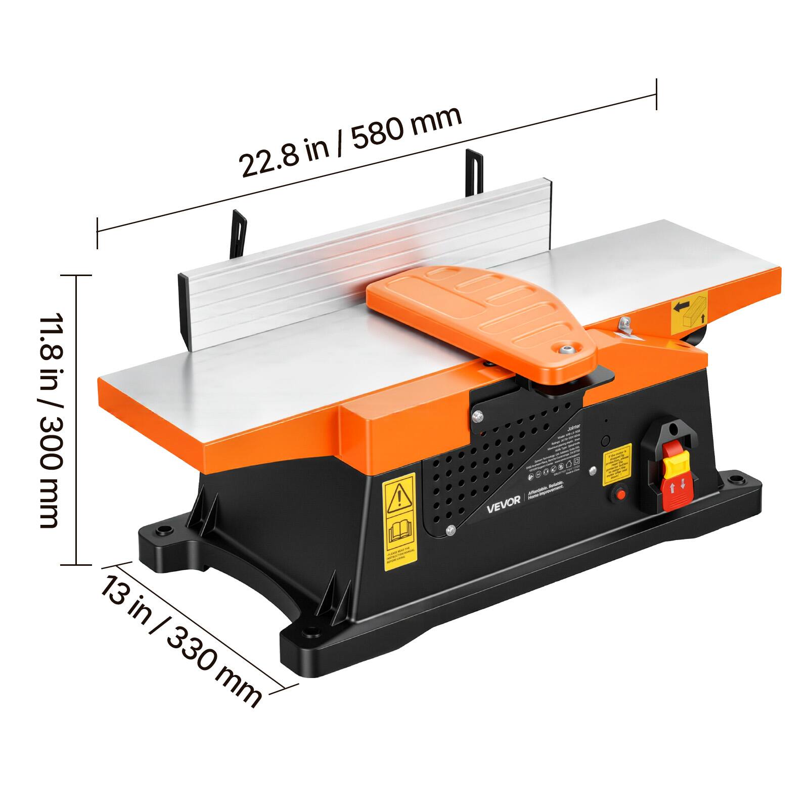 580 mm in I 22.8 11.8 in / in / 300 mm 13 in I / 330mm 330 mm ! F VEVOR - 1

Corrected:

22.8 in / 580 mm  
11.8 in / 300 mm  
13 in / 330 mm