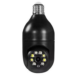 Cluzine - Black E27 Light Bulb 360° PTZ WiFi Security Camera, 2MP HD, Night Vision, Motion Alert