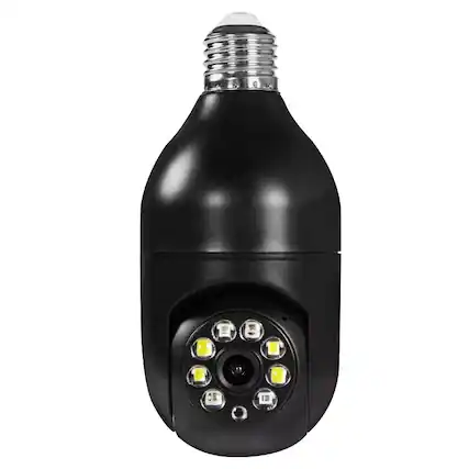 Front. Cluzine - Black E27 Light Bulb 360° PTZ WiFi Security Camera, 2MP HD, Night Vision, Motion Alert.