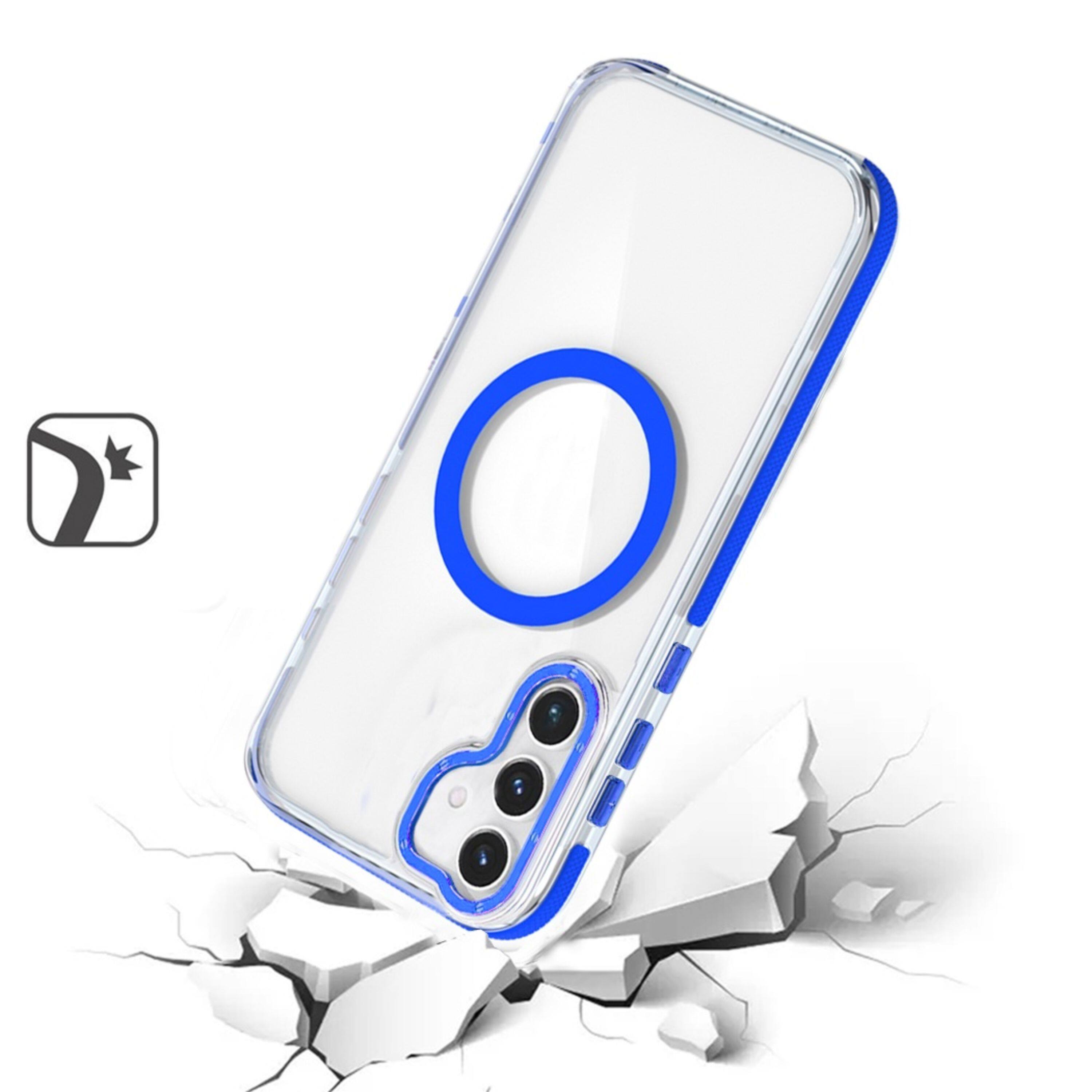 Angle. Kitcheniva - Matching Trim Magnetic Circle Phone Case With Tempered Glass For Samsung Galaxy S25+/S24+ Blue - Blue.