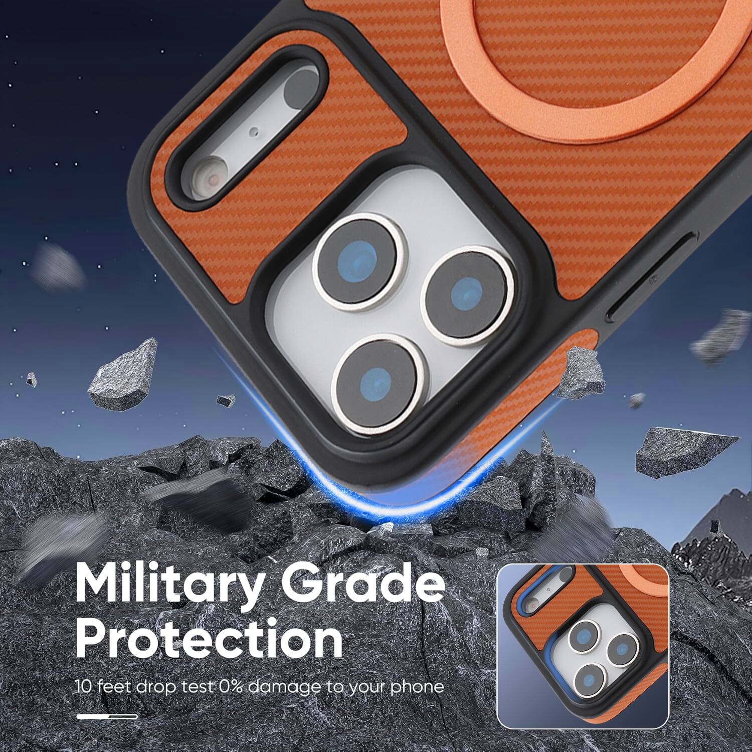 Military Grade Protection  
10 feet drop test 0% damage to your phone