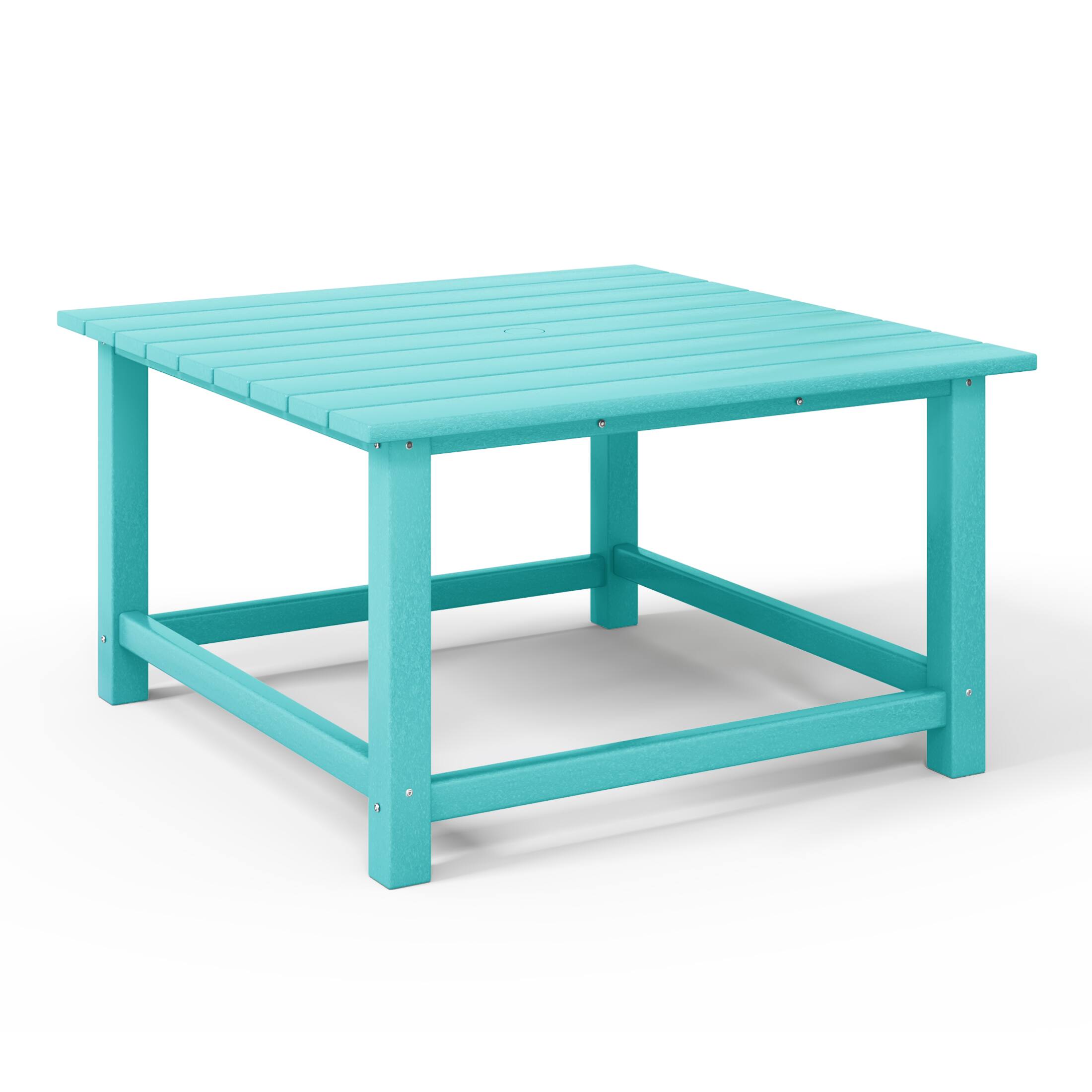 Left. WestinTrends - WestinTrends Malibu Low Outdoor HDPE Square Patio Coffee Table - Turquoise.