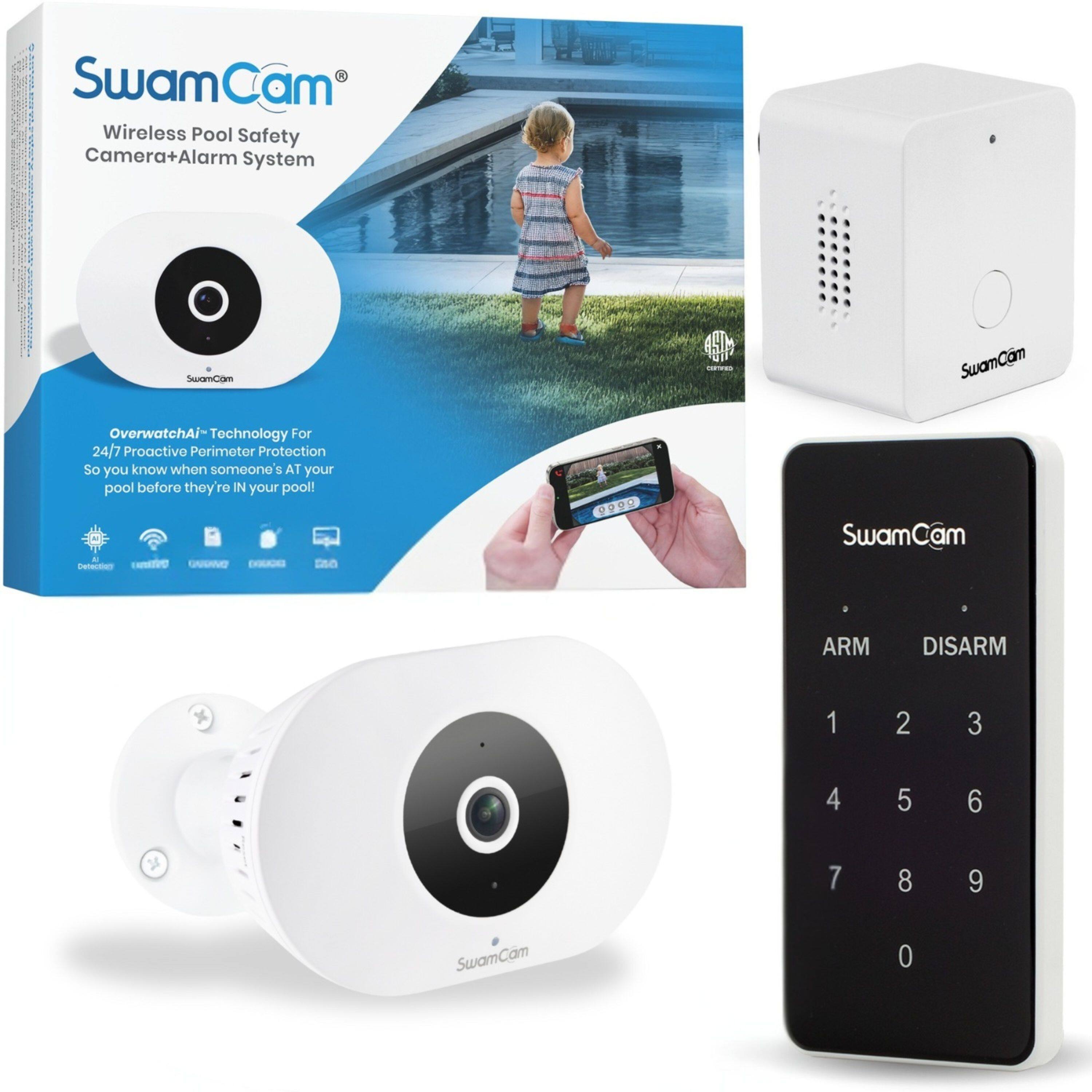 SwamCam - Pool Alarm WiFi ASTM F2208 Certified Safety Pool System for Inground & Above Ground Pools Without Wi-Fi Repeater - White