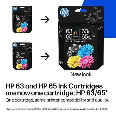 hp 63 63xL hp hp 63 63xL 65 65xL 2-pock I Paquet de 2 65 65xL New look HP 63 and HP 65 Ink Cartridges are now one cartridge: HP 63/65* One cartridge, same printer compatibility and quality. * you previously purchased the HP 63 or HP 65 Ink Cartridge for your printer, your new cartridge will be the HP 63/65