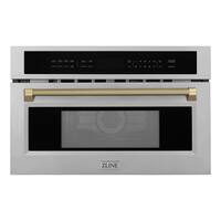 ZLINE - Autograph 30 in. 1.6 cu ft. Built-in Convection Microwave Oven and Champagne Bronze Helix Handle - Stainless Steel - Front_Zoom