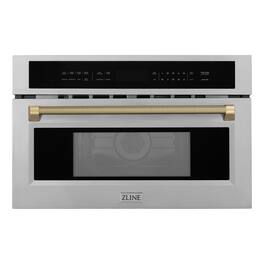 ZLINE - Autograph 30 in. 1.6 cu ft. Built-in Convection Microwave Oven and Champagne Bronze Helix Handle - Stainless Steel