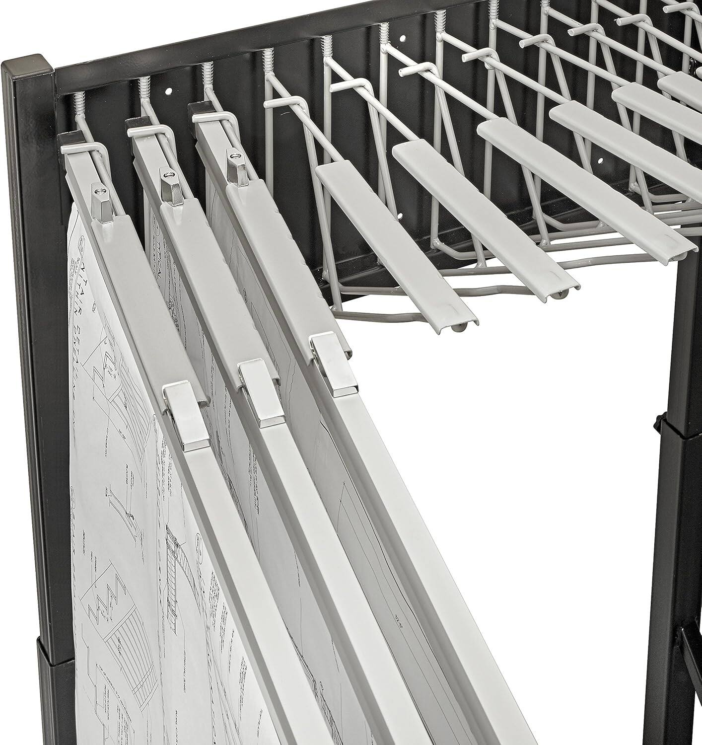 Alt View 4. AdirOffice - Steel Portable Hanging File Cart Mobile Blueprint Storage Rack - Black.