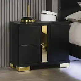 Loheer - and Gold Nightstand with Two Drawers and Metal Legs - Black