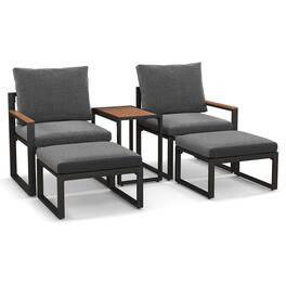 Gymax - Set of 5 Furniture Set w/ Soft Cushions Space Saving Design Aluminum Frame - Gray
