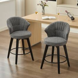 GOODSILO - Set of 2 Wing Back Swivel Bar Stools - Adjustable Counter Height Stools with Solid Wood Legs & Plush Upholstery - Dark Gray