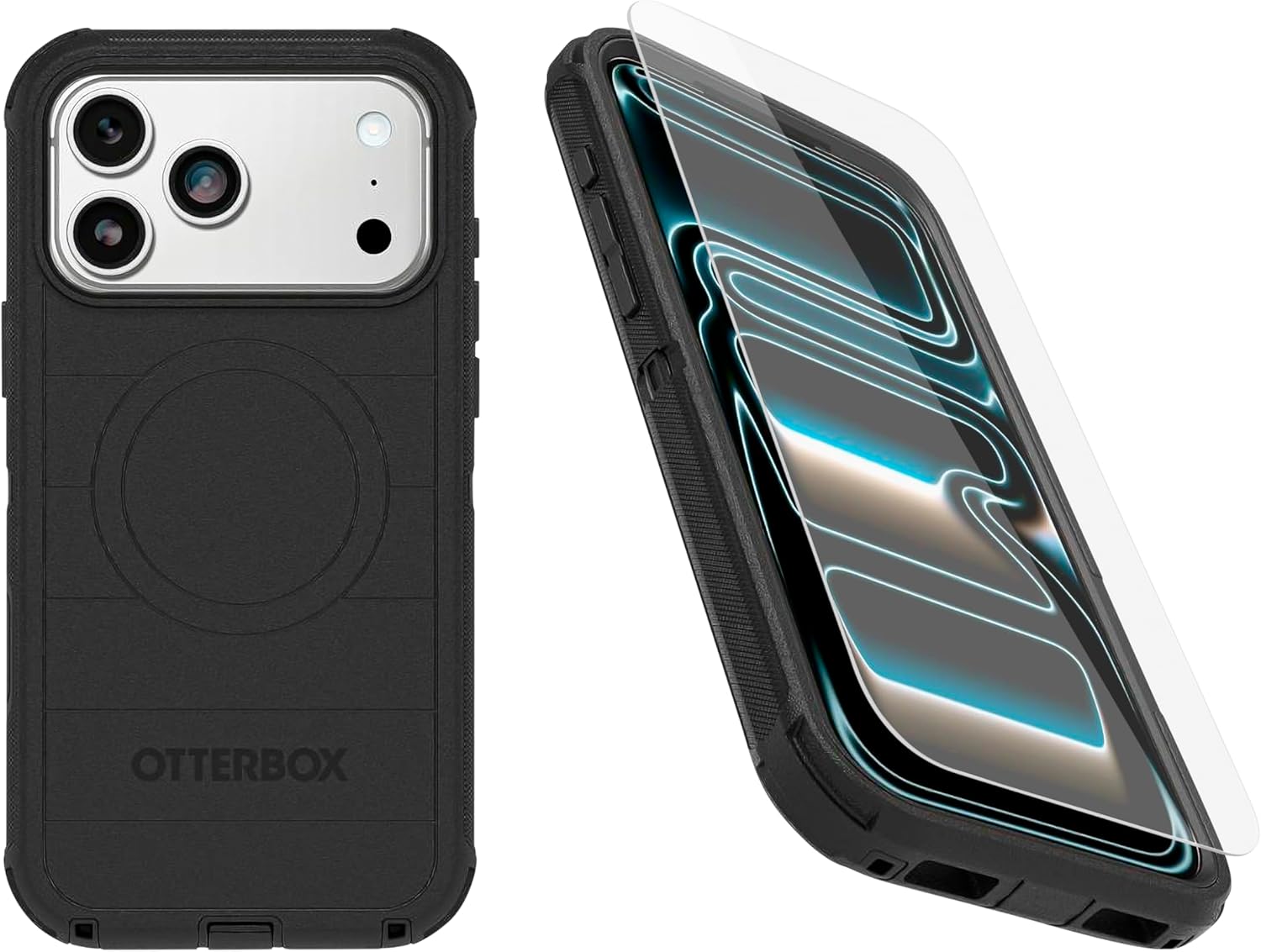 Front. OtterBox - OtterBox iPhone 17 Pro Max (Only) - Bundle: Defender Series Case & Screen Protector - Rugged - Snaps on MagSafe - Black.