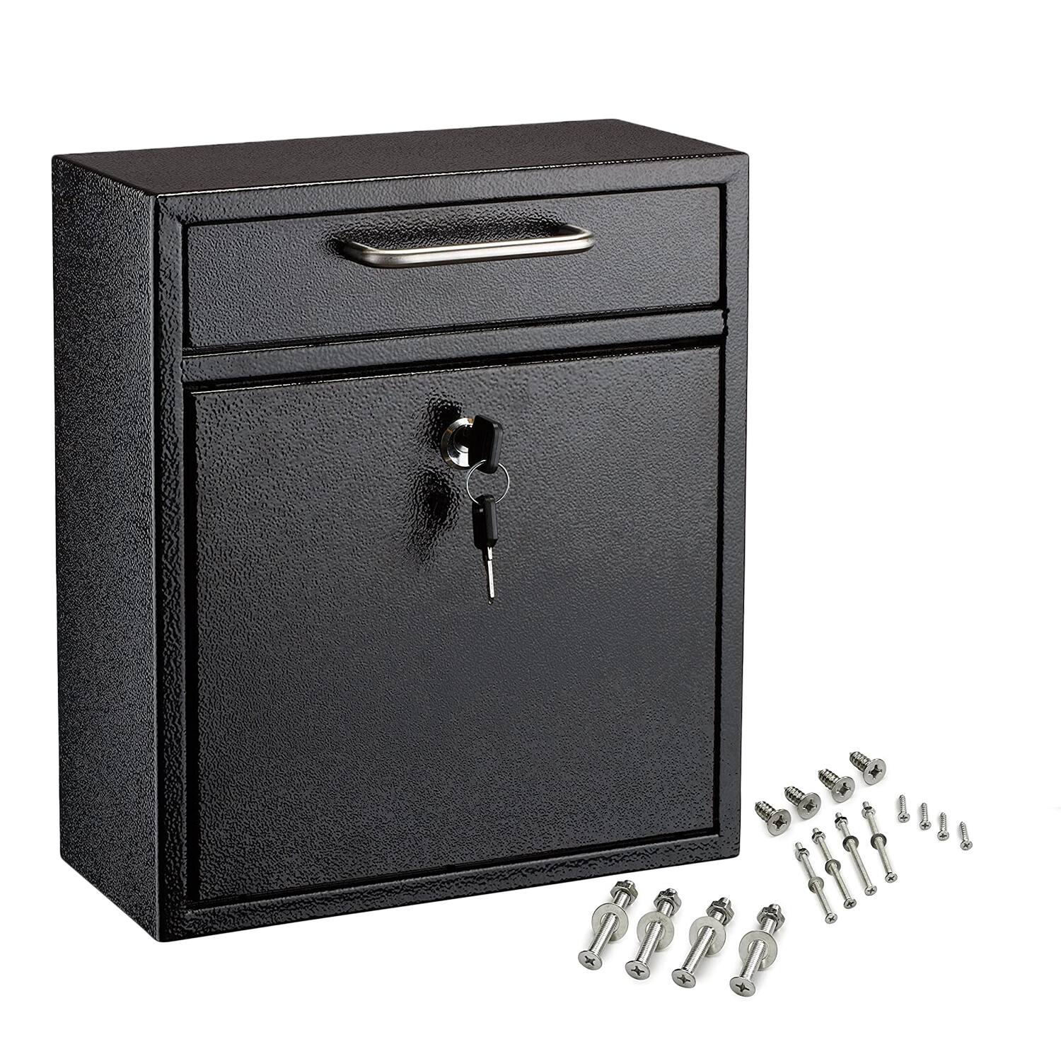 Angle. AdirOffice - Safe Medium Steel Wall-Mounted Drop Box with Key Lock - Black.