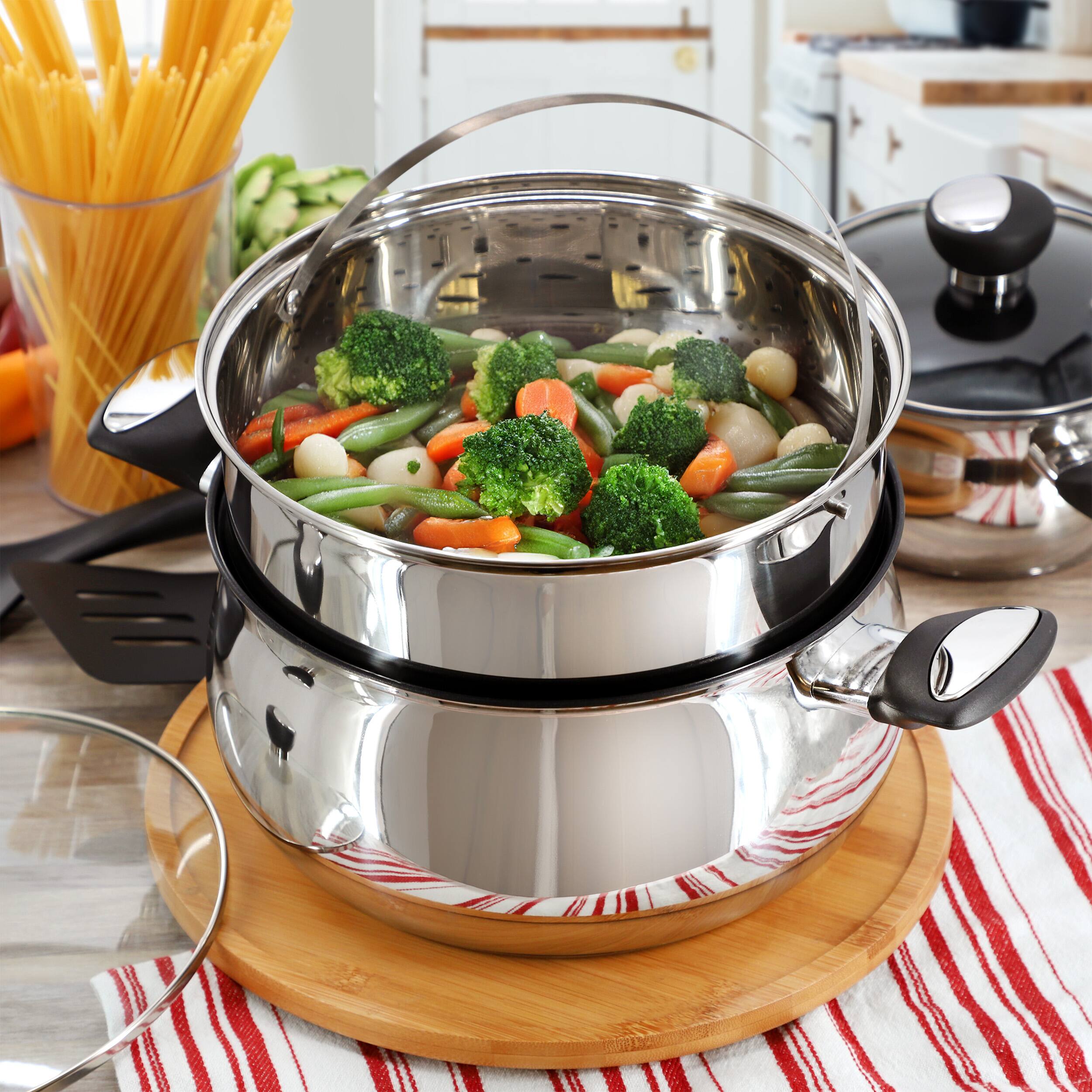Alt View 6. Oster - Oster Baldwyn 10 Piece Stainless Steel Belly Shaped Nonstick Cookware and Utensil Set - Silver.