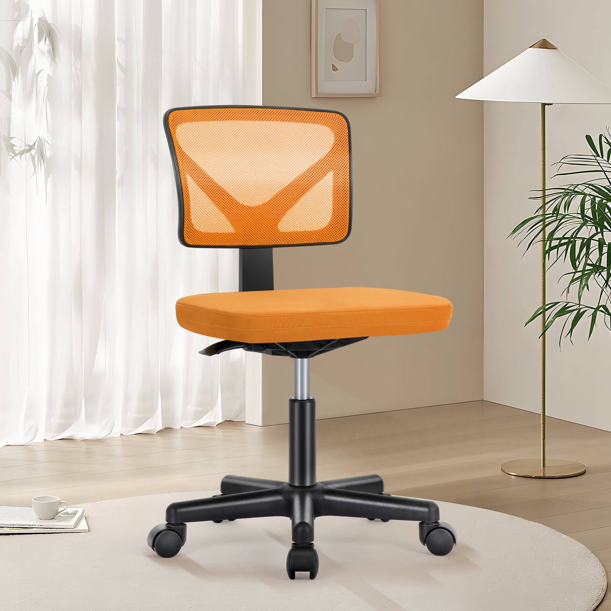 Angle. AOITUN - Home Office Desk Chair, Armless Mesh Computer Chair Small Space Swivel Adjustable Low Back Task Chair, Orange - Orange.