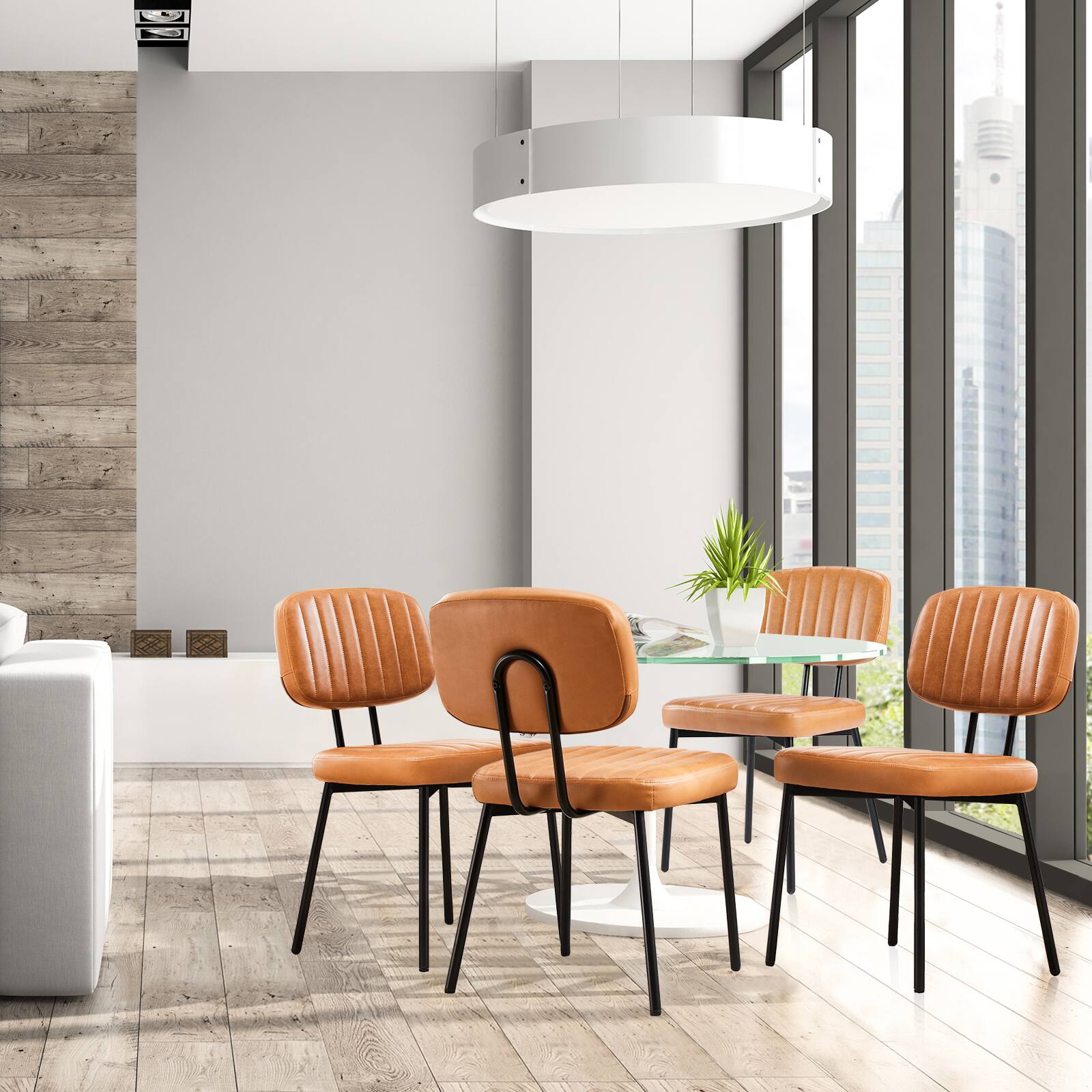 Alt View 4. Bestier - Dining Chairs, Mid-Century Modern Upholstered Kitchen & Dining Room Accent Chairs with Faux Leather Cushion Seat - Brown.