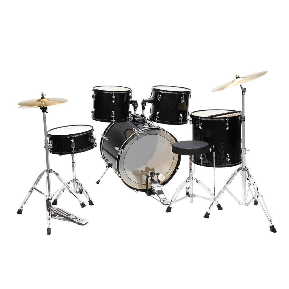 Left. Winado - Adult 5-Piece Drum Set, 22 Inches Complete Full Size Kit with Bass, Toms, Snare, Floor, Adjustable Throne, Stands.