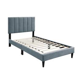 Manhattan Lane - Lilian Full Bed, Soft Channel Tufted Light Gray Linen Upholstery - Gray, Black