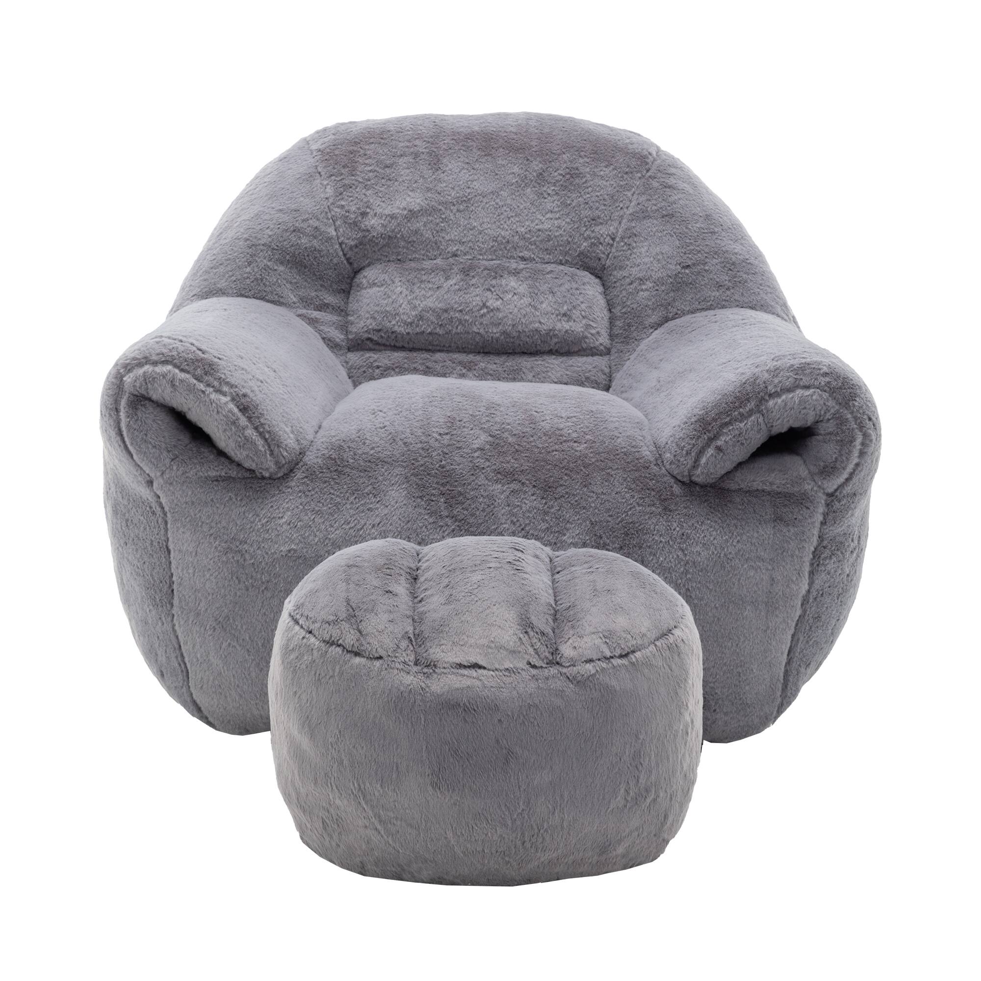 Alt View 7. GOODSILO - Comfy Bean Bag Chair with Back Support & Footstool | Soft Faux Fur Floor Sofa for Adults & Kids - Dark Gray.