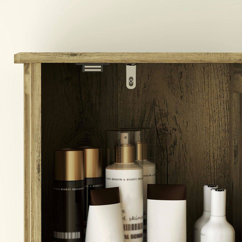 Back. Kadyn - Bathroom Cabinet, Narrow Storage Unit, Floor Cabinet for Bathroom, White - Brown.