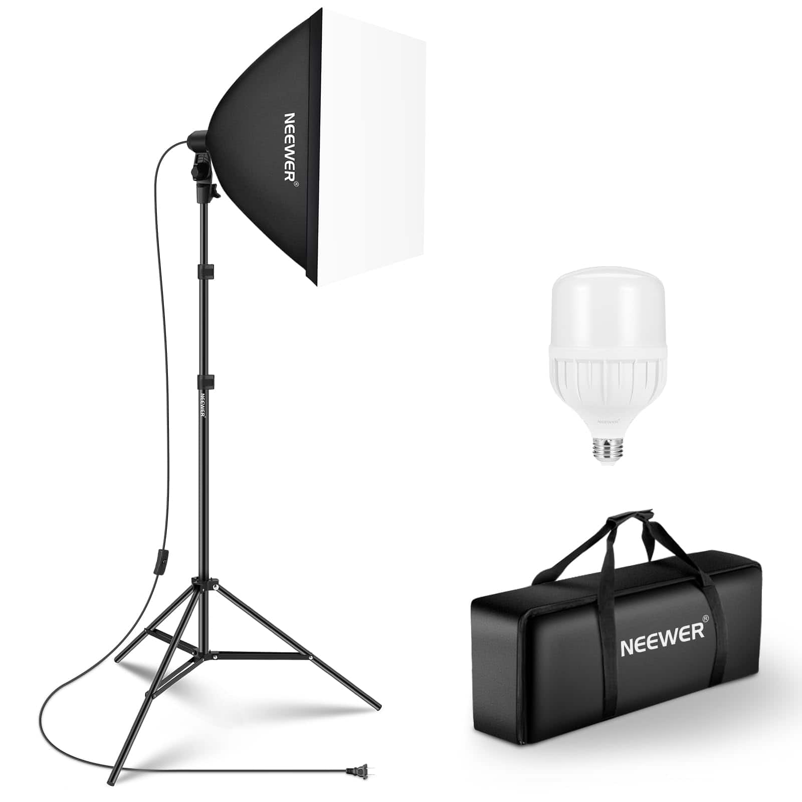 Neewer - 350W Equivalent LED Softbox Lighting Kit, 24x24" Softbox, 5700K, E26 Socket, NK300