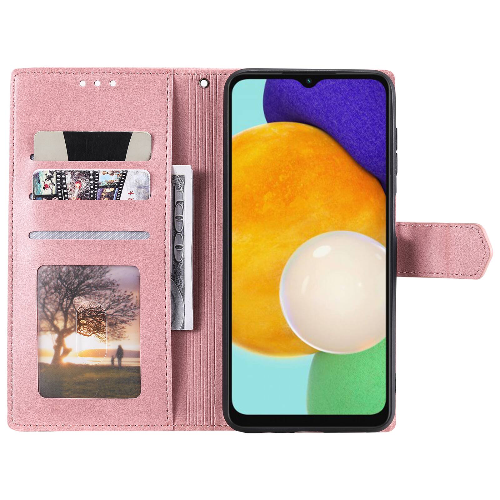 Left. Dteck - Wallet Case for Samsung Galaxy S24,Vintage PU Leather Flip Card Holder Kickstand Magnetic Closure Phone Cover - Pink.
