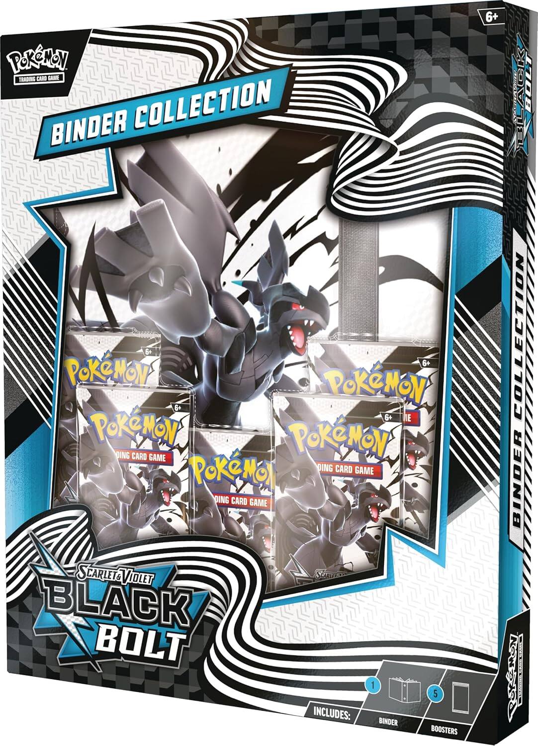 POKÉMON TRADING CARD GAME BINDER COLLECTION 6+  
INCLUDES:  
- 1 BINDER  
- 5 BOOSTERS  

SCARLET & VIOLET  
BLACK BOLT