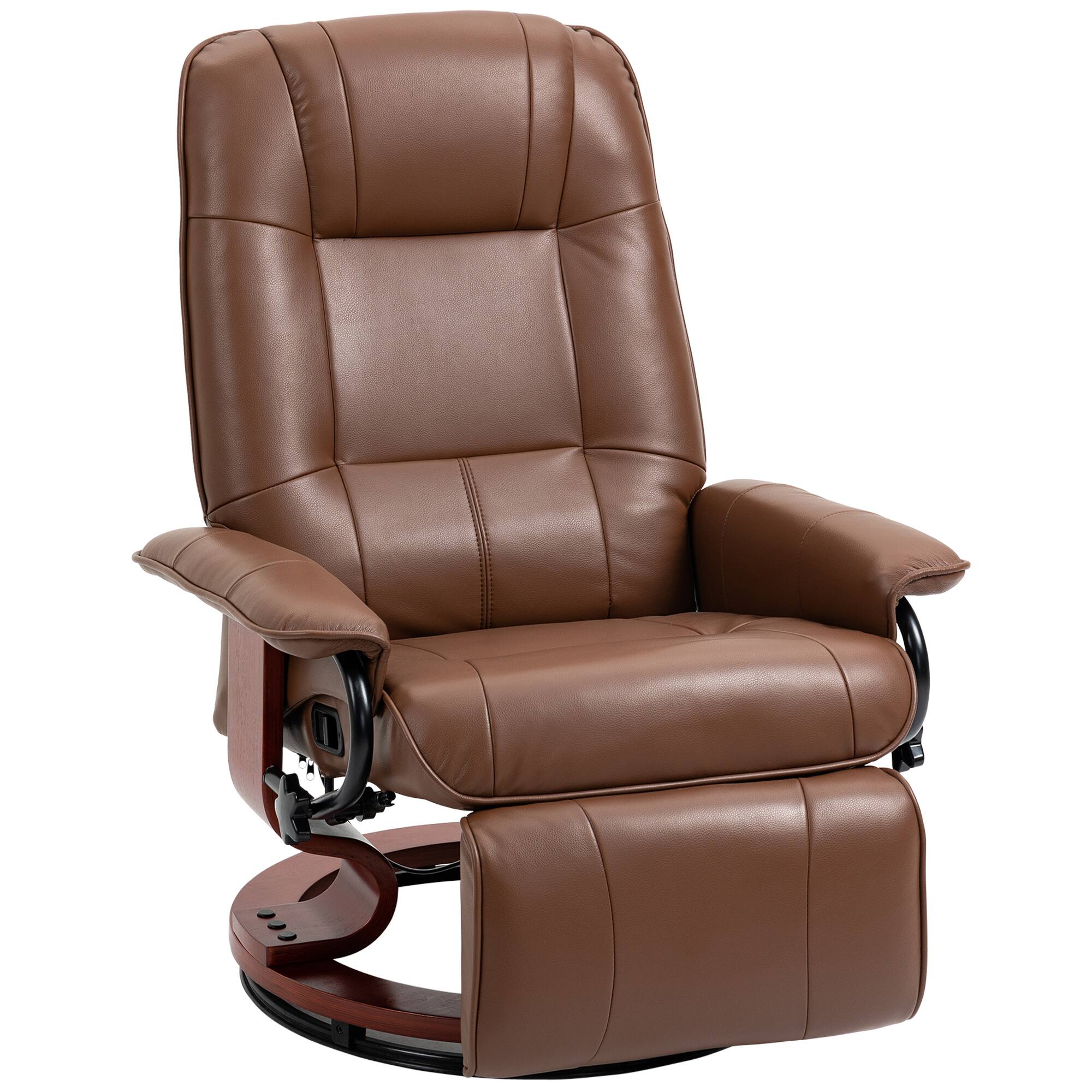 Front. TinyHomie - Faux Leather Manual Recliner Adjustable Swivel Lounge Chair with Footrest Armrest and Wrapped Wood Base - Brown.