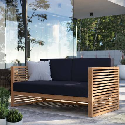 Front. Modway - Carlsbad Teak Wood Outdoor Patio Loveseat by Modway - Natural Navy.