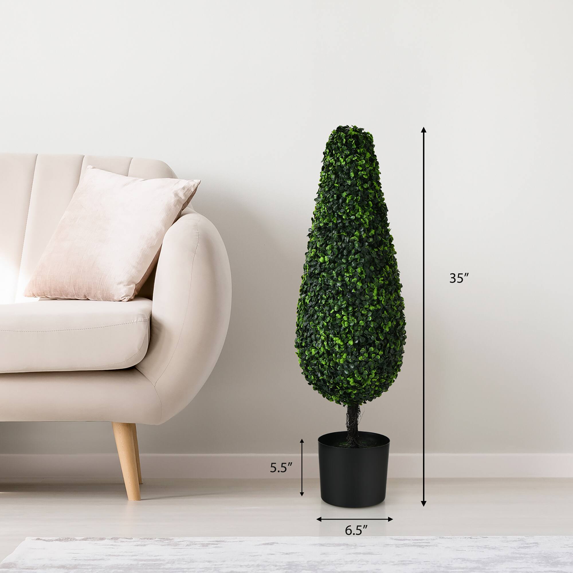 The measurements in the image are:

- Height: 35"
- Width: 5.5"
- Depth: 6.5"