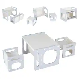 Costway - Versatile Kids Table & Chairs Set, Convertible Desk & 2 Chairs Set for Playroom - White + Gray