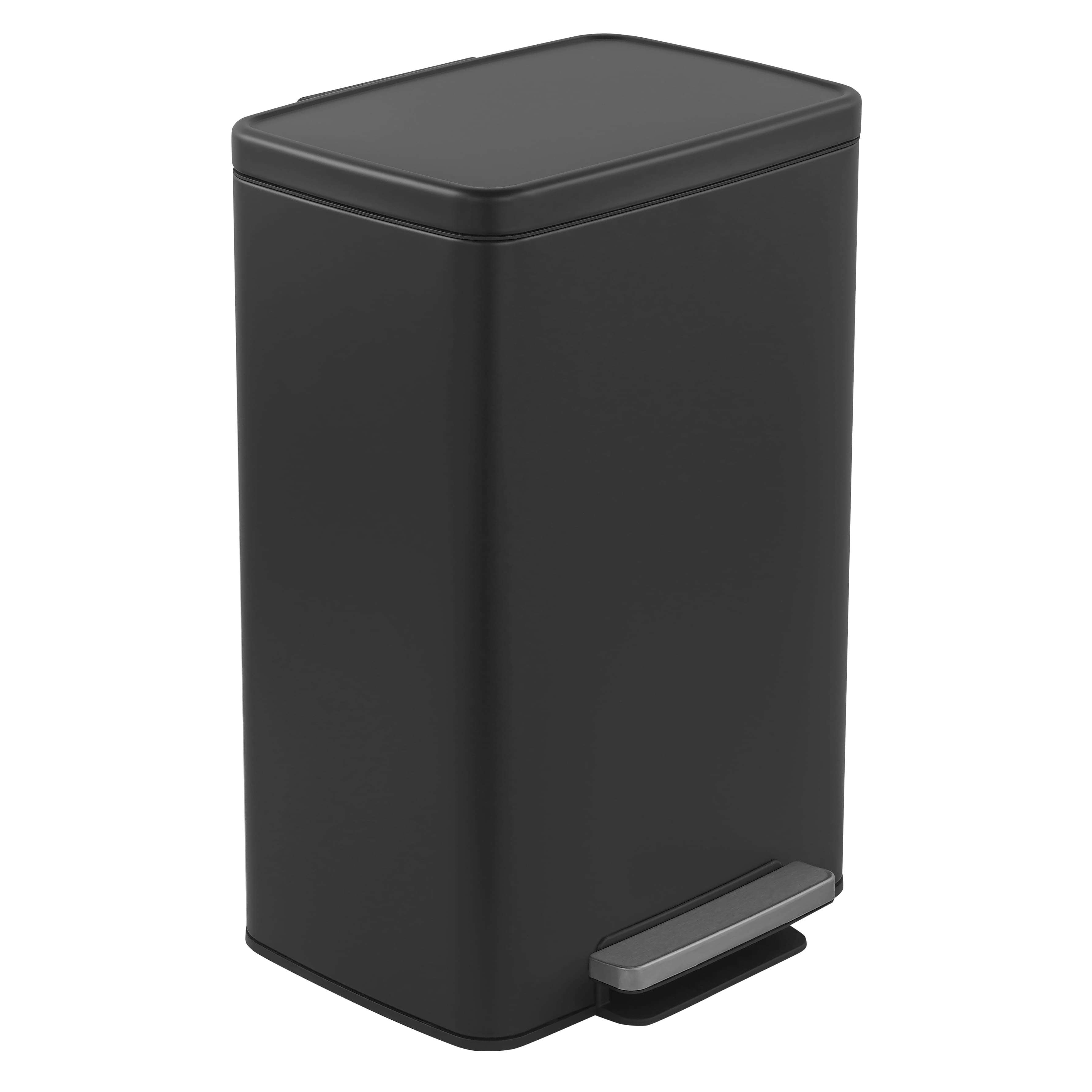 Front. Innovaze - 13 Gal./50 Liter Rectangular Stainless Steel Step-on Trash Can for Kitchen - Matt Black.