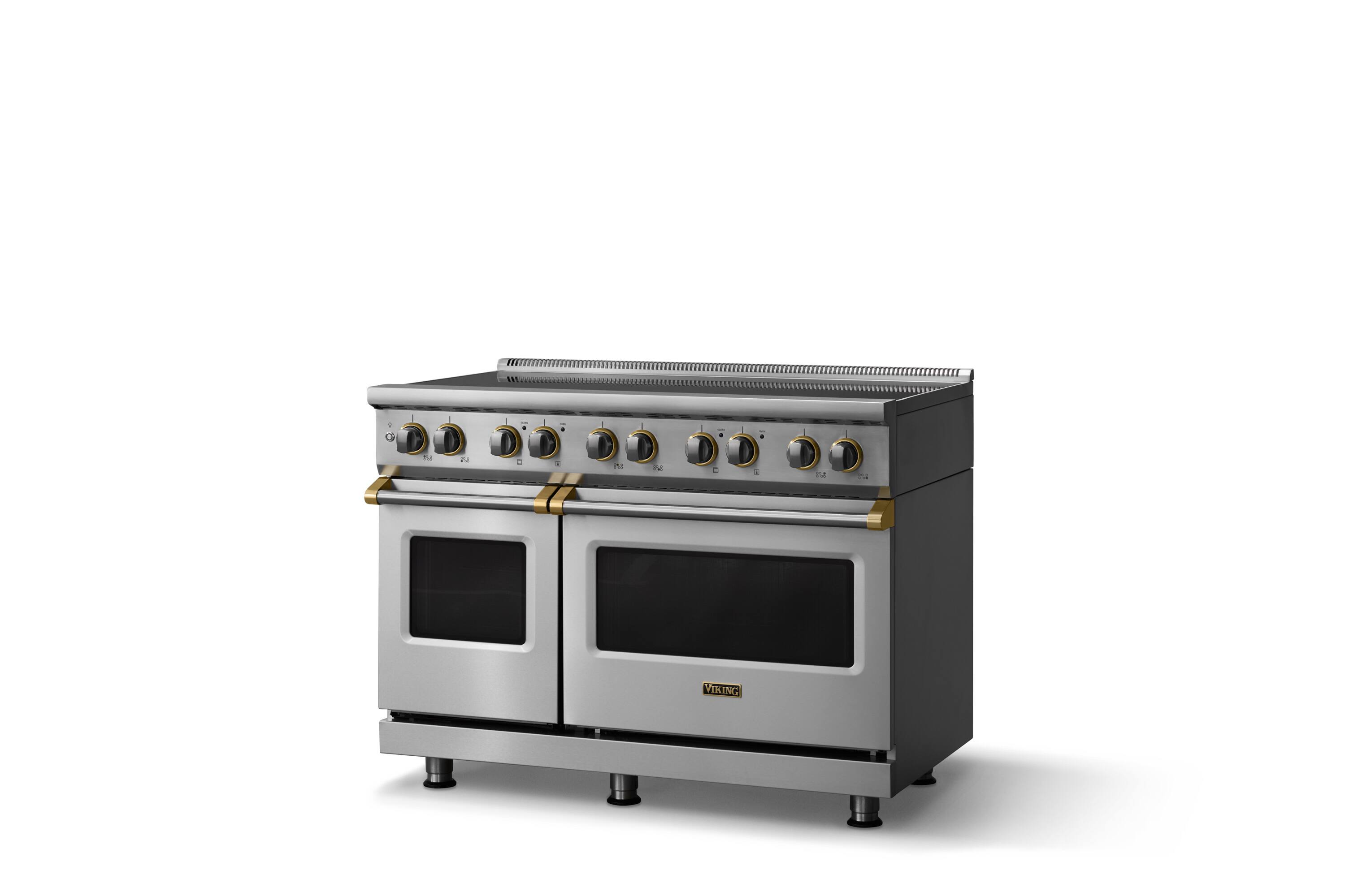 Angle. Viking - 48"W. 7.3 Cu.Ft. Pro5S 6 Element Freestanding Electric Induction Convection Range - Stainless Steel/Brushed Brass - Stainless Steel.