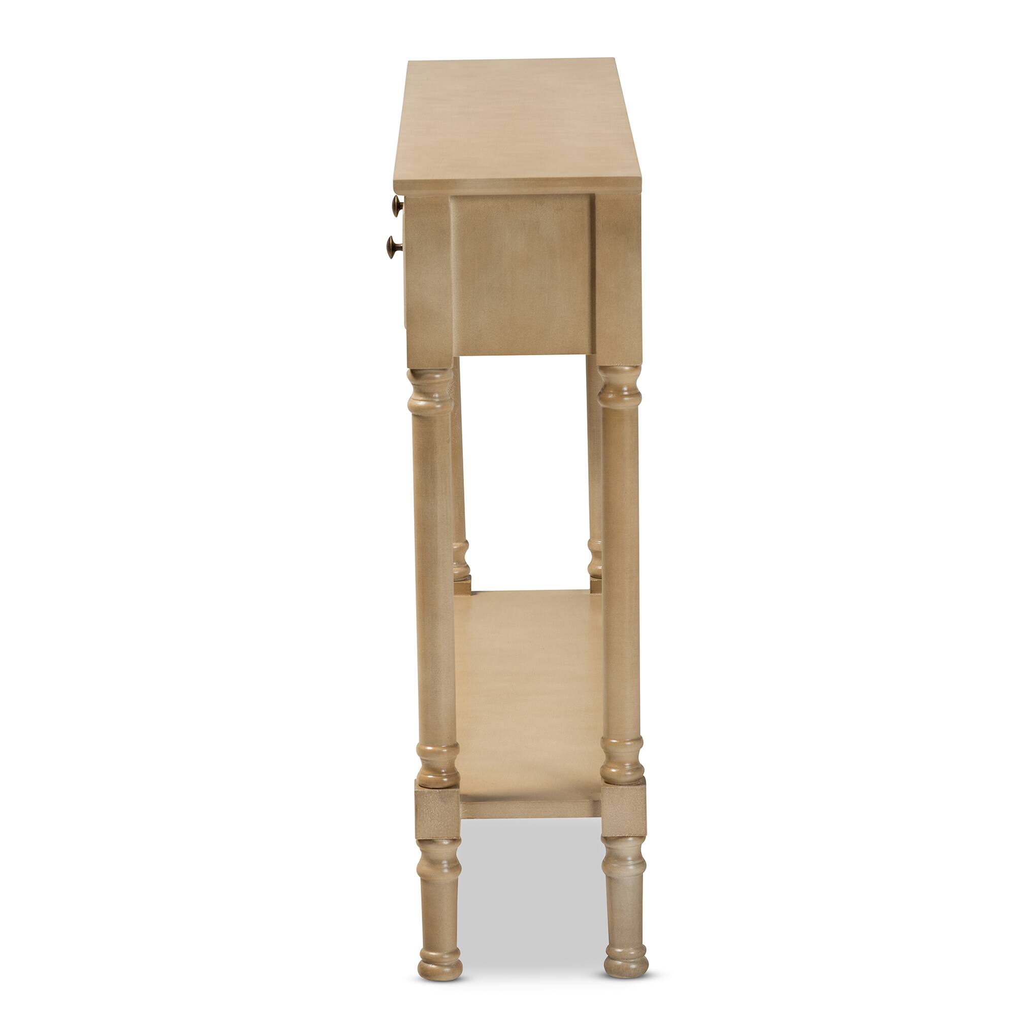 Back. Baxton Studio - Calvin Classic and Traditional French Farmhouse Finished Wood 3-Drawer Entryway Console Table - Oak Brown.