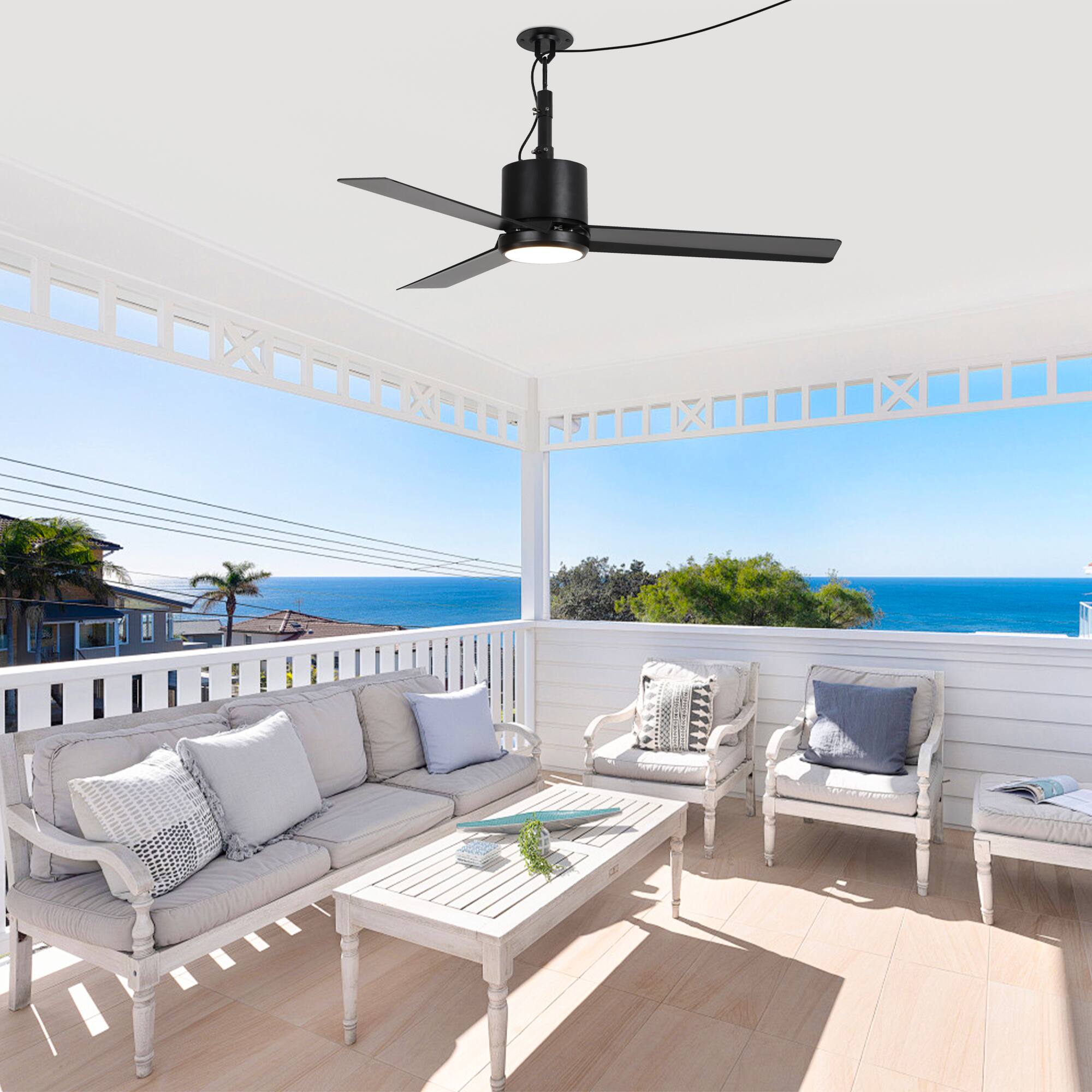 Alt View 1. Parrot Uncle - 42" Modern Black Waterproof Wet Outdoor Gazebo Hook Ceiling Fan with Light and Plug in - Black.
