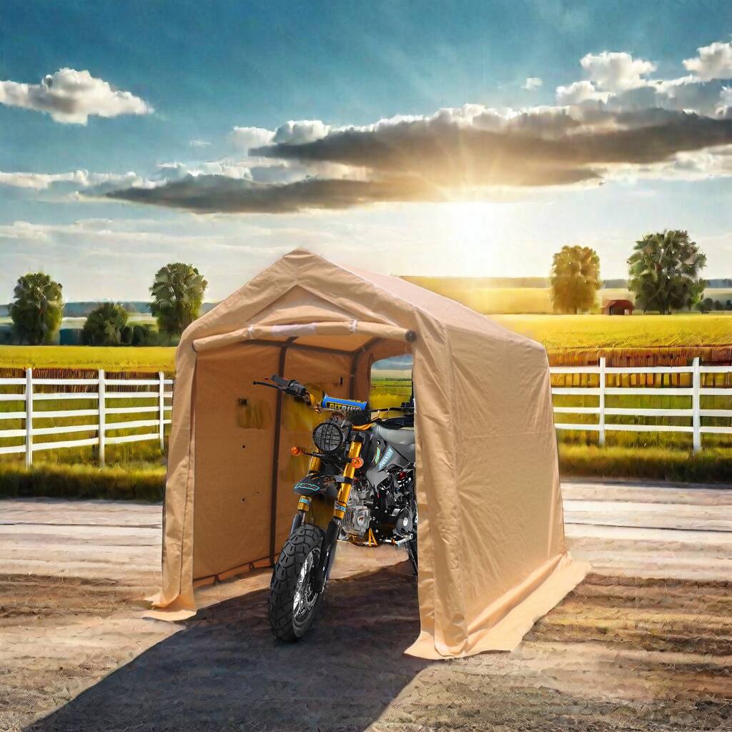 Alt View 1. APRILSOUL - Outdoor Portable Gazebo Shed 2 Roll up Zipper Doors Vents Carport Motorcycle Waterproof UV Resistant - brown.