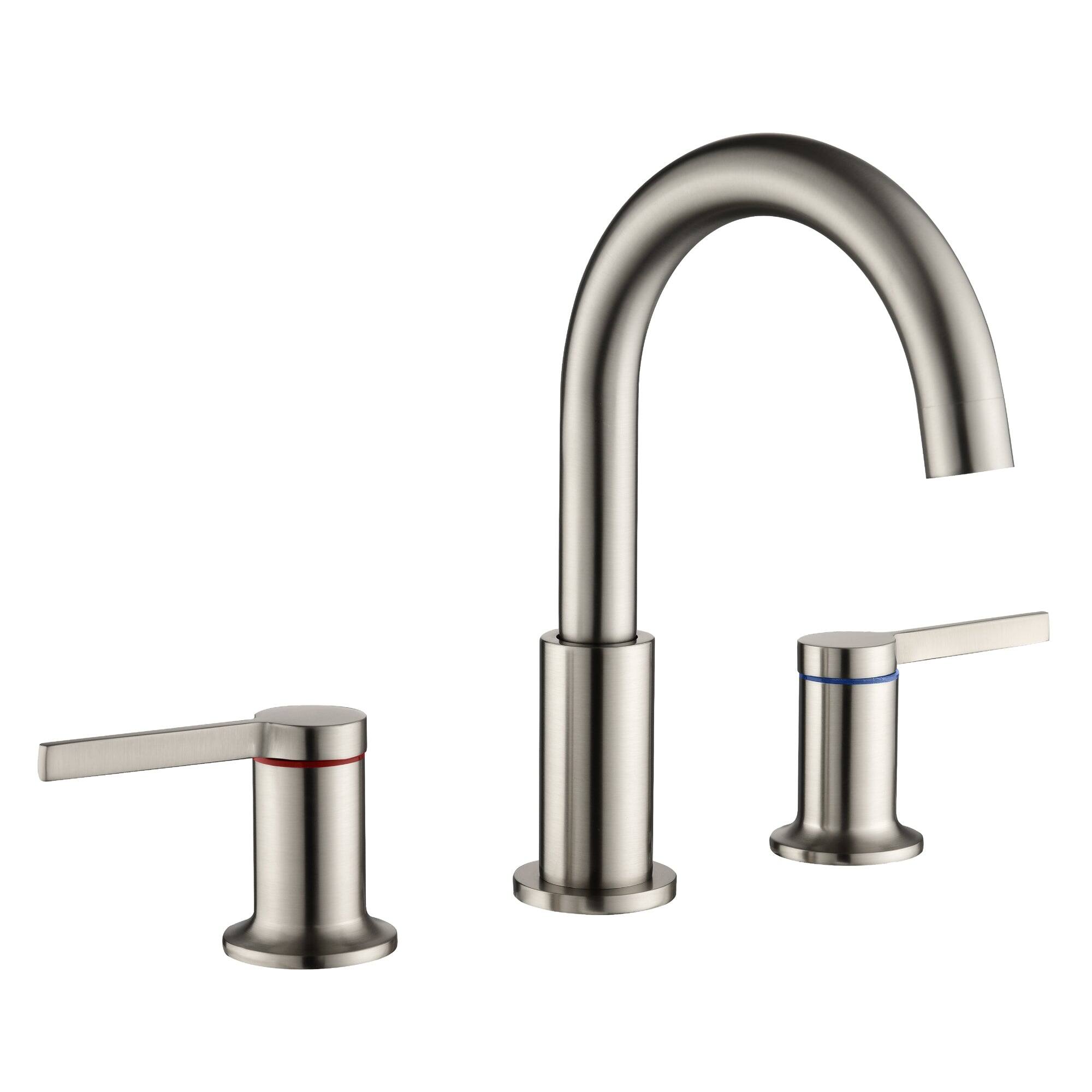 Left. Boyel Living - 8 in Widespread Double Handle 1.2 GPM Bathroom Faucet with Quick Connect Hose and Water Supply Hose in Brushed Nickel - Brushed Nickel.
