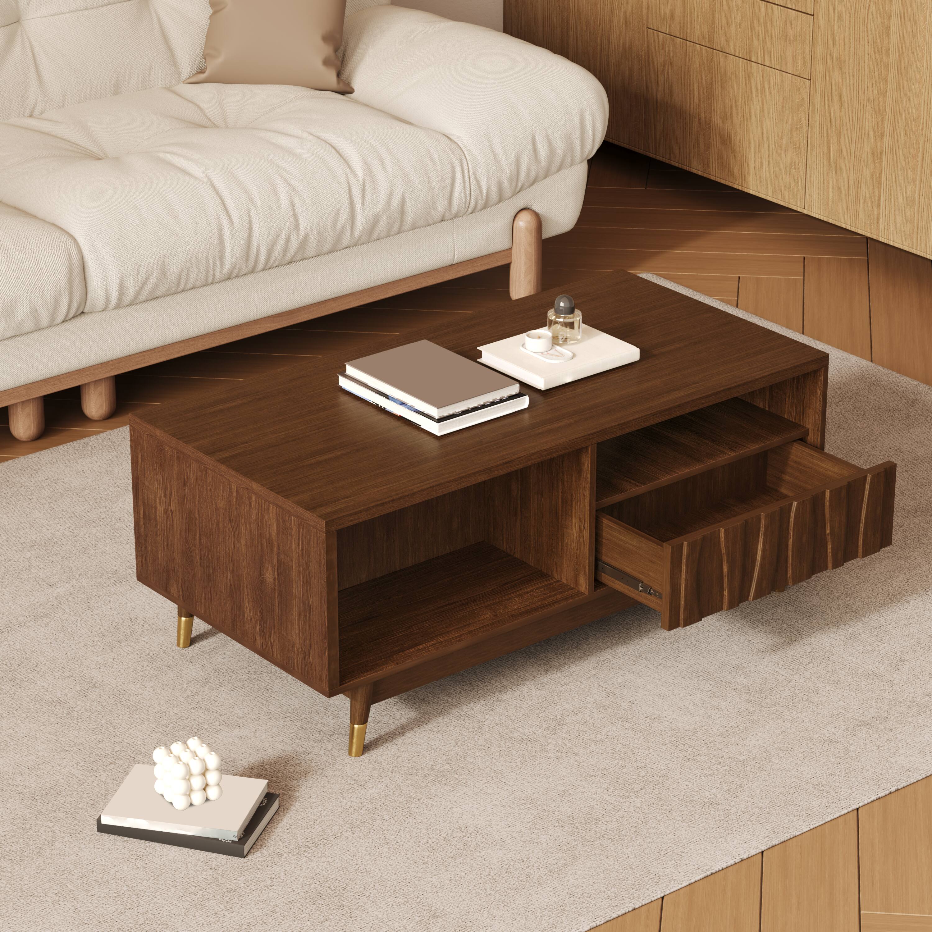 Alt View 2. MSOOB - 47" Mid Century Modern Wooden Coffee Table Suitable with 2 Drawers and Open Storage for Living Room Apartment - brown.