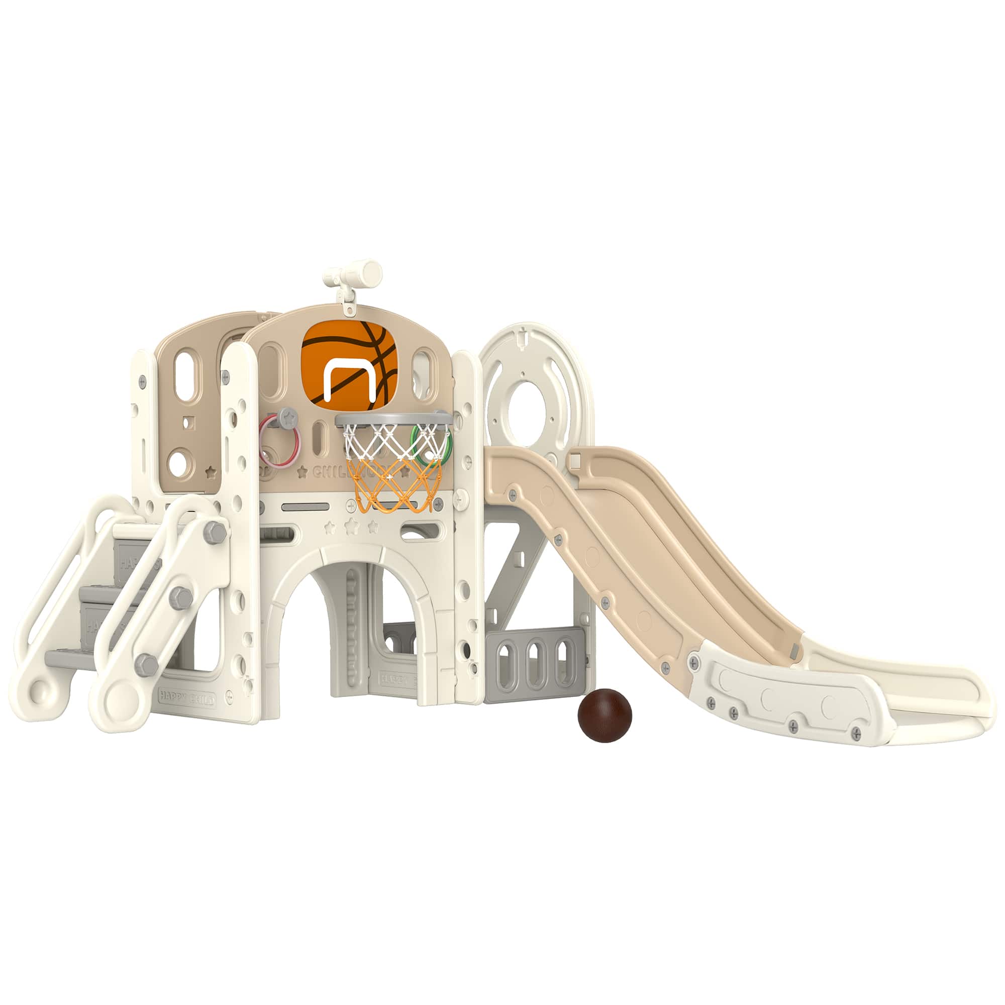Siljoy - 7-in-1 Toddler Slide, Basketball Hoop, Ring Toss, Tunnel, for Ages 1-6, Indoor Play Set, 66lb Load - Cream White price history on PriceWatchPro