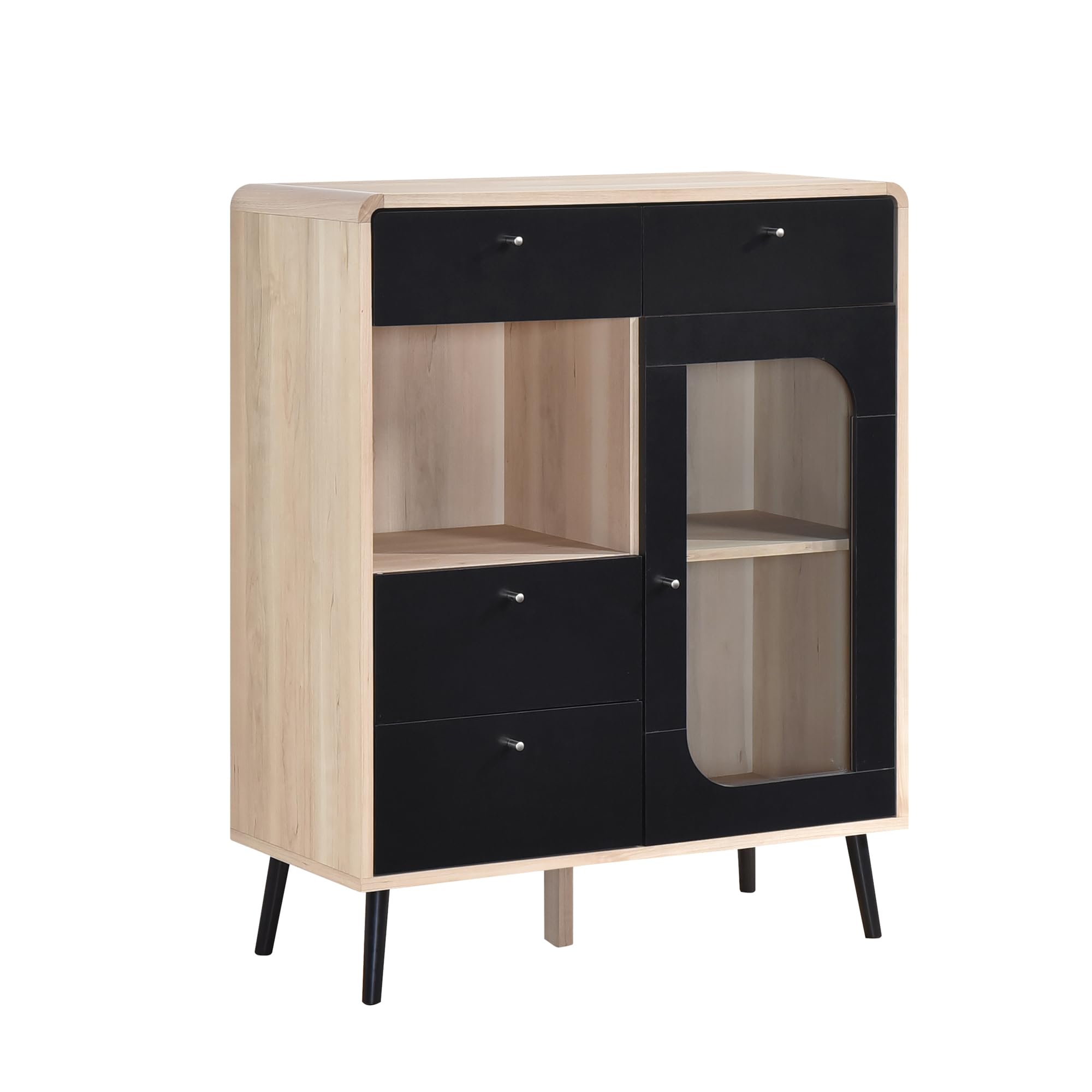 Angle. Kings Brand Furniture - Kings Brand Furniture Nathan Tall Console Storage Cabinet for Hallway (Black Front Panel) - Natural 104.