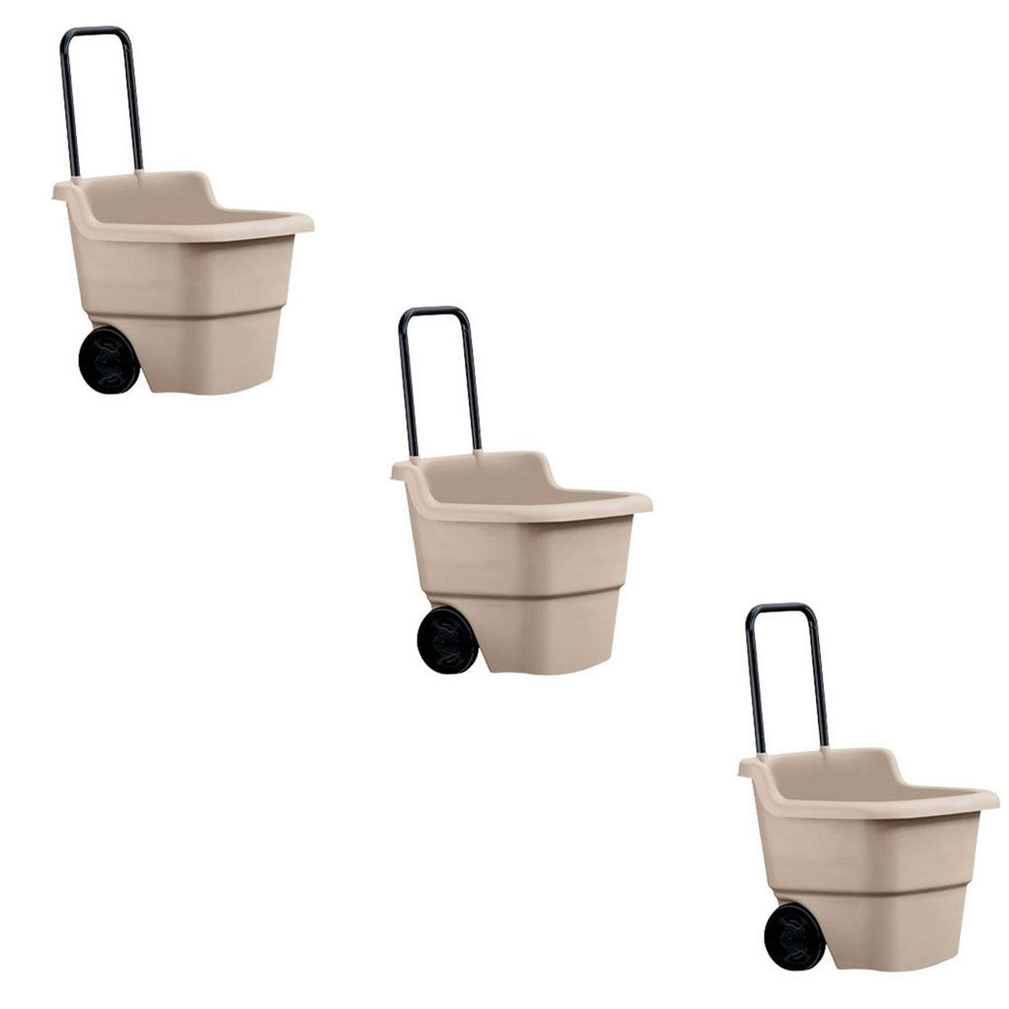 Front. Suncast - Suncast 15 Gallon Poly Multipurpose Rolling Lawn and Garden Cart, Taupe (3 Pack) - Light Taupe.