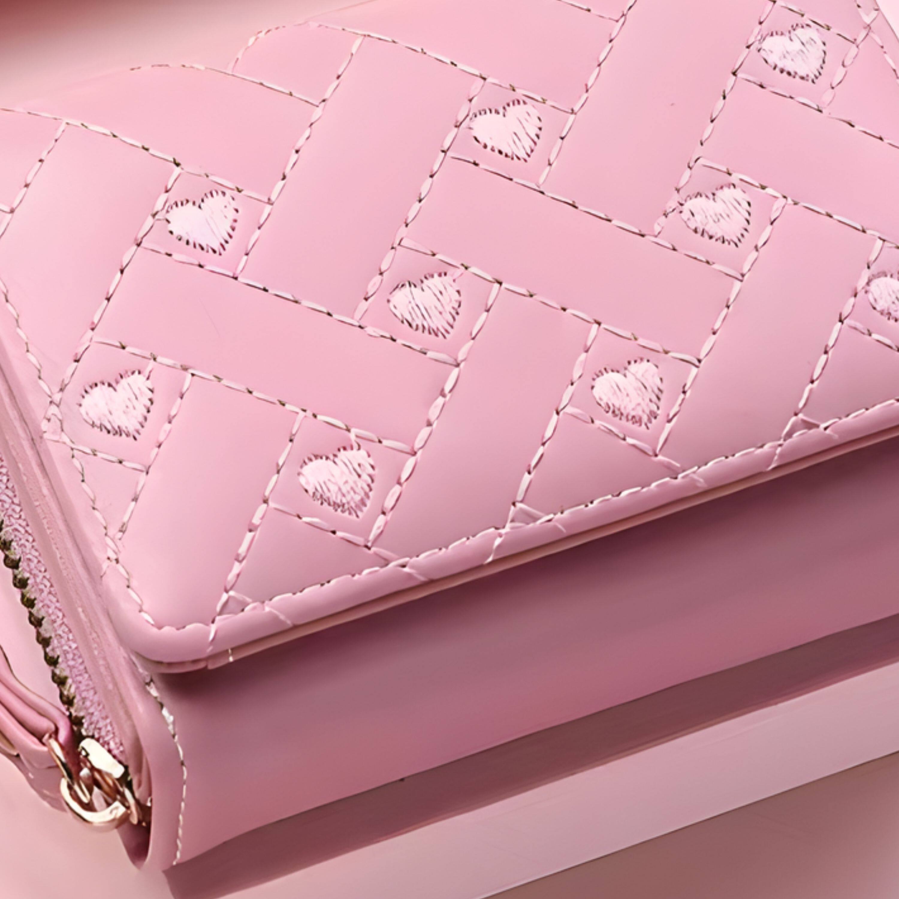Alt View 2. Kitcheniva - Women's Heart Embroidered Wallet Pink - Pink.