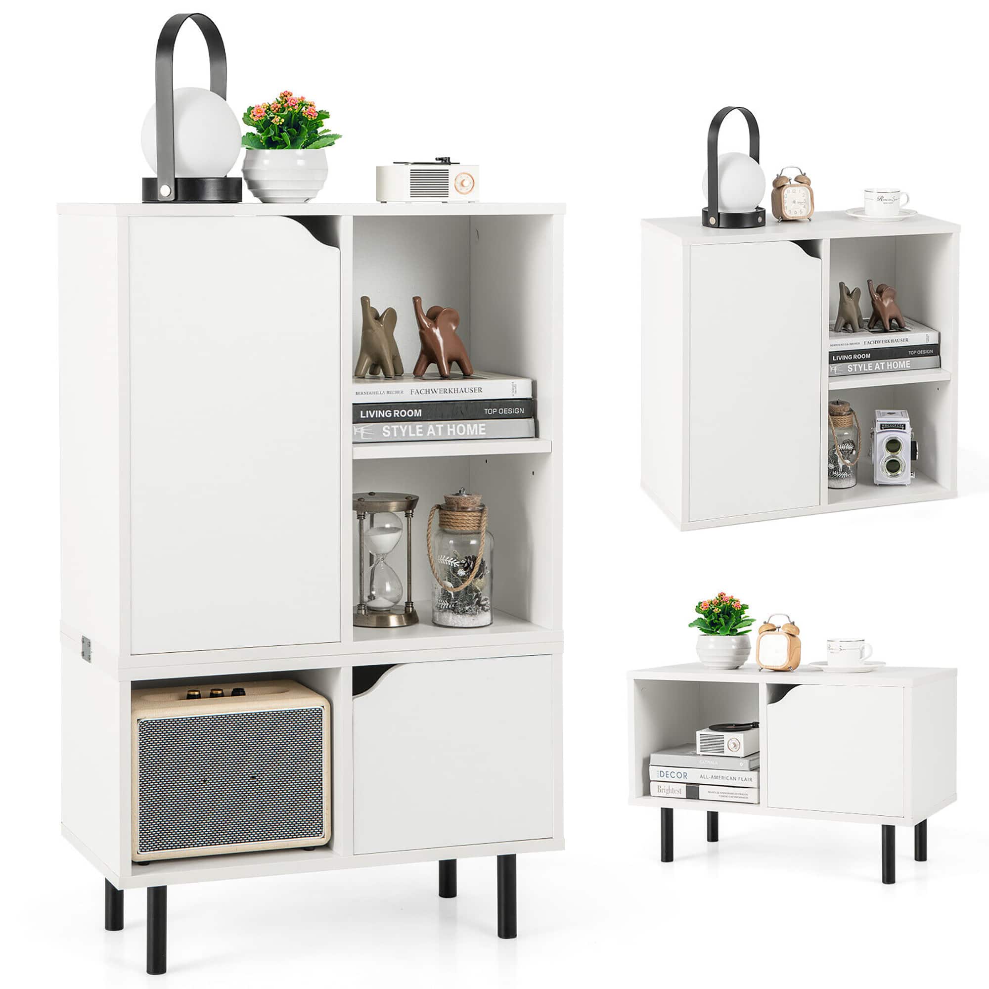 Gymax - Stackable Bookcase Combination Lattice Cabinet Floor Open Bookshelf Adjustable - White