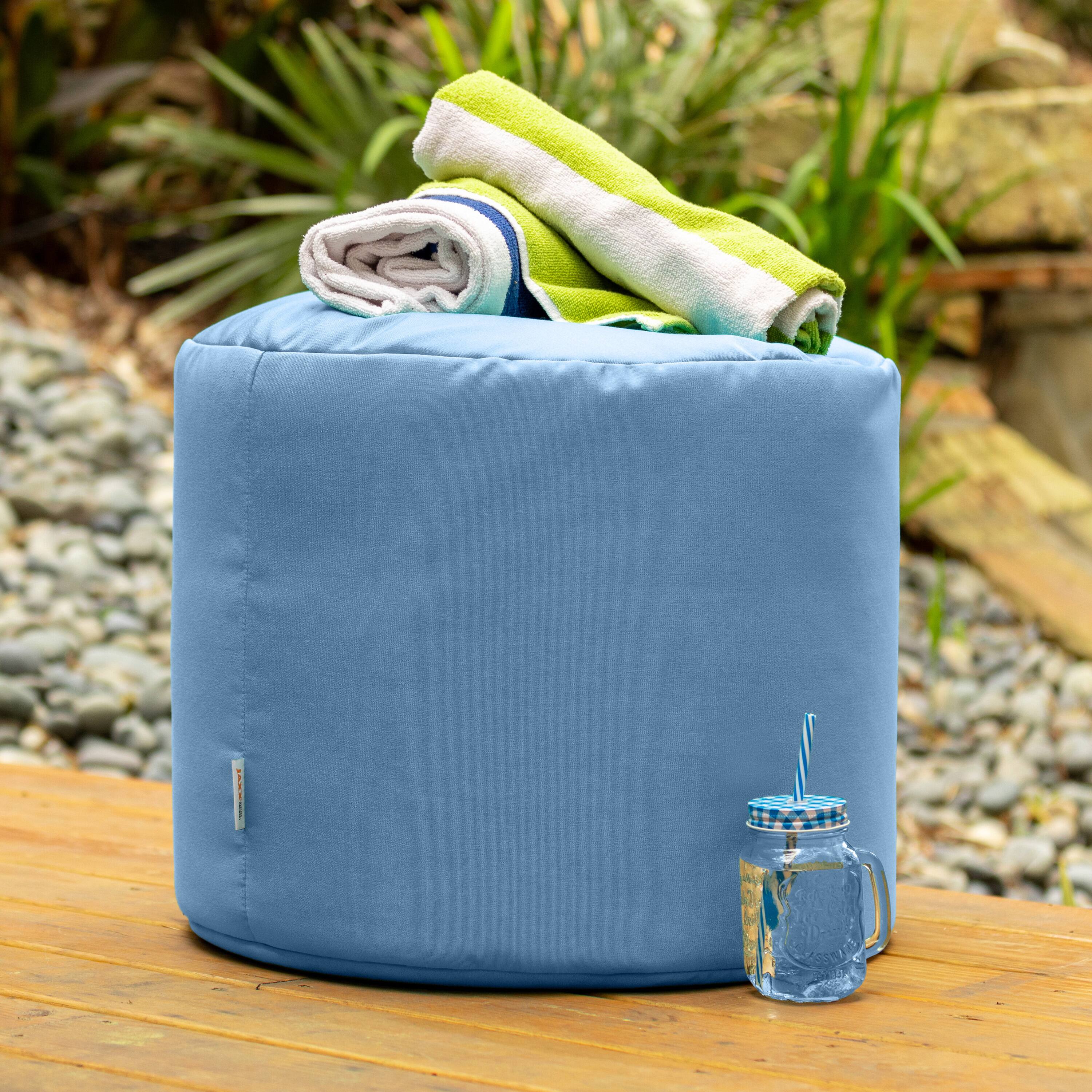 Angle. Jaxx - Jaxx Spring Indoor / Outdoor Bean Bag Pouf Ottoman, Sunbrella Ocean - Sunbrella Ocean.