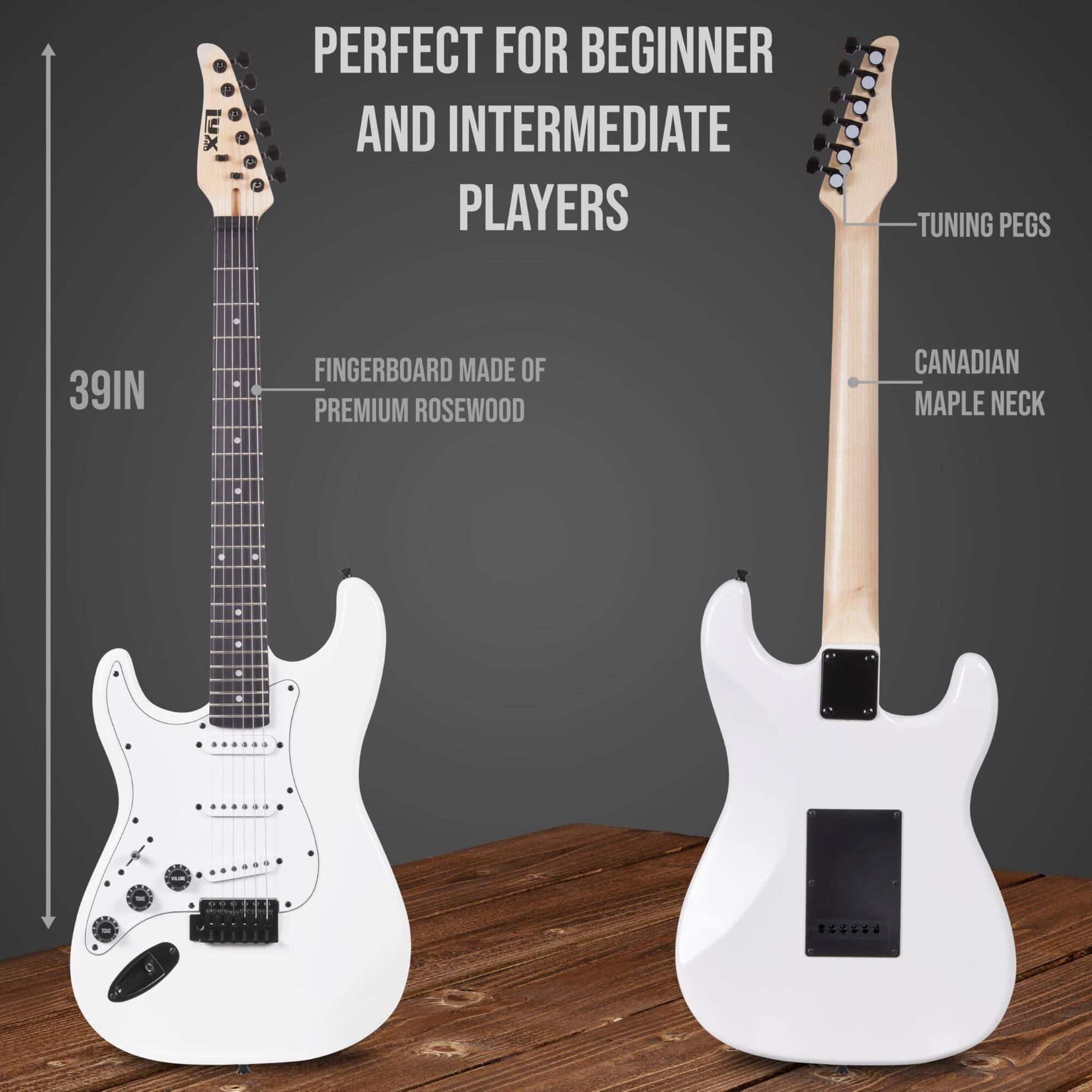 PERFECT FOR BEGINNER AND INTERMEDIATE PLAYERS
TUNING PEGS
39IN
FINGERBOARD MADE OF PREMIUM ROSEWOOD
CANADIAN MAPLE NECK