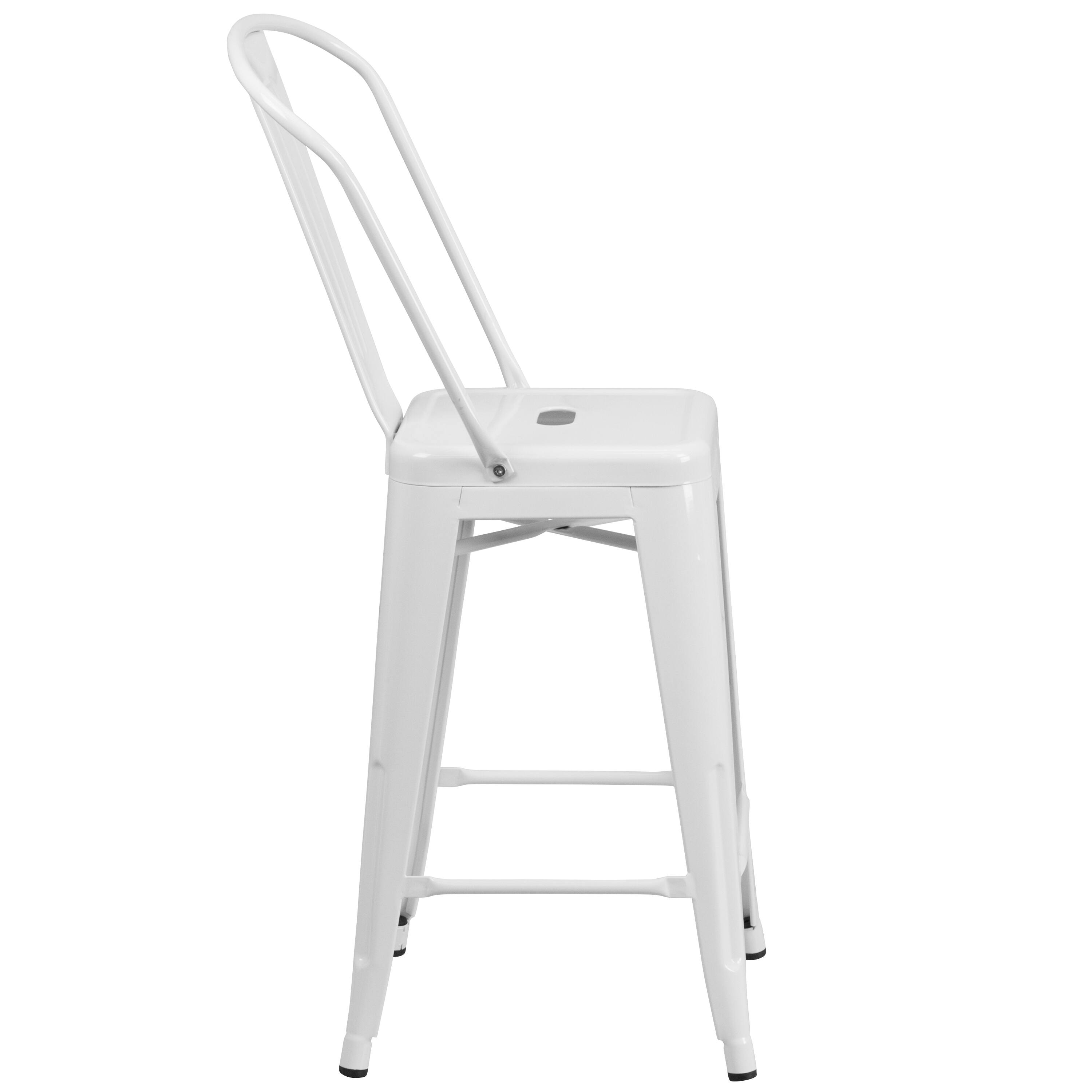 Alt View 7. Emma + Oliver - Commercial Grade 4 Pack 24" High Metal Indoor-Outdoor Counter Height Stool with Back - White.