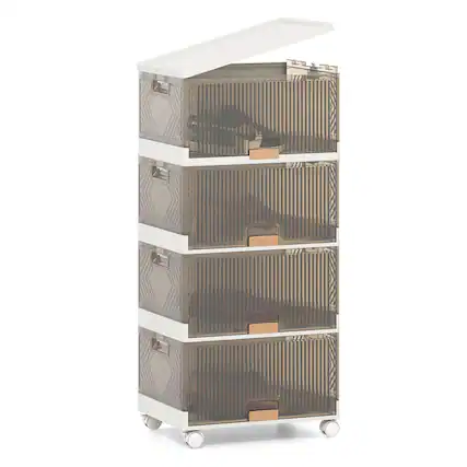 Front. Costway - Costway 4-Cube Stackable Storage Bins with Detachable Wheels 18 Gal Large Organizer - White.