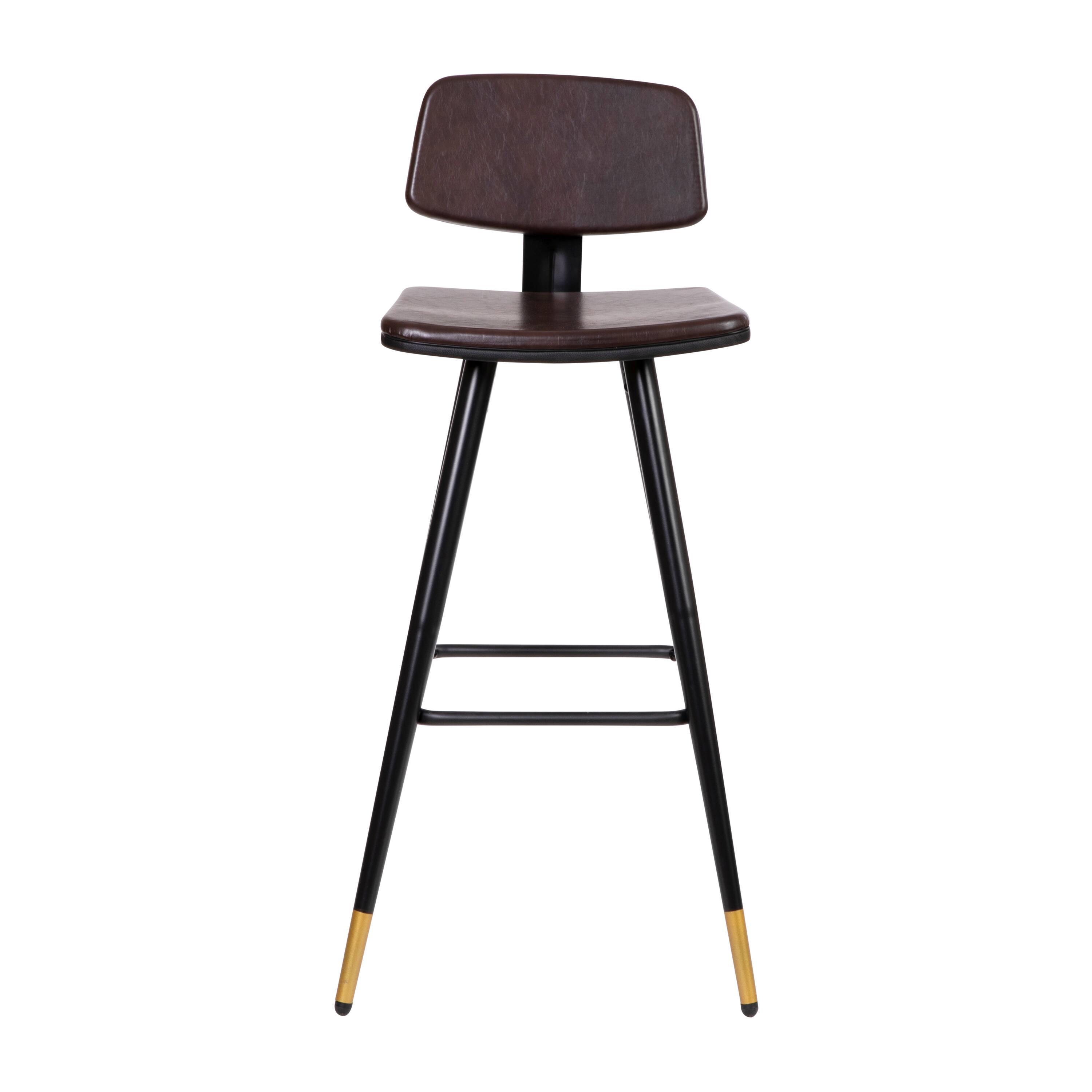 Alt View 11. Alamont Home - Kora Commercial Grade Low Back Barstools-LeatherSoft Upholstery-Iron Frame-Integrated Footrest-Gold Tipped Legs-Set of 2 - Brown.
