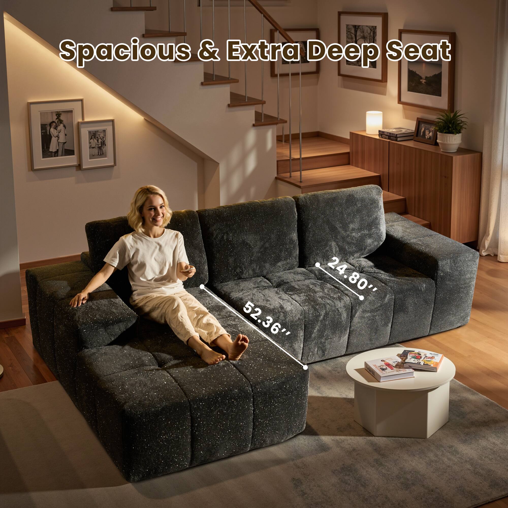 Spacious & Extra Deep Seat

52.36"  
24.80"