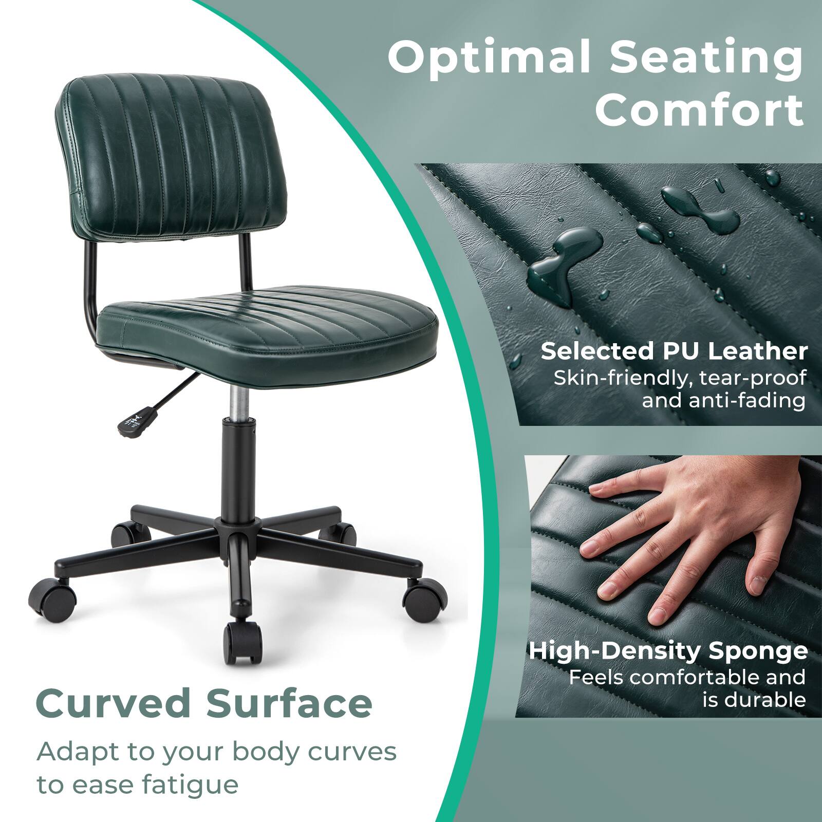 Optimal Seating Comfort: Selected PU Leather, Skin-friendly, tear-proof and anti-fading, Curved Surface, Adapt to your body curves to ease fatigue, High-Density Sponge, Feels comfortable and is durable.