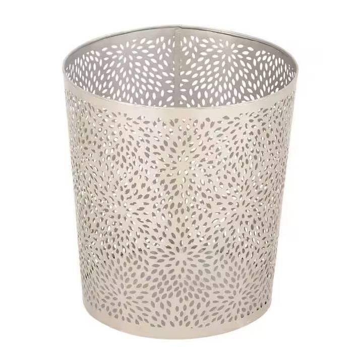 Back. Hivvago - 1.3 Gallon Metal Floral Pattern Trash Can Waste Basket in Silver - Silver.